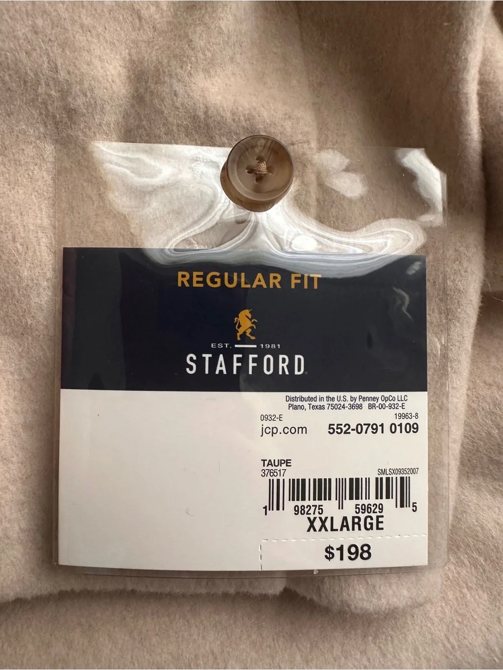 198 Stafford 54% Wool 20% Cashmere Blend Sport Coat Blazer Men’s Sz XXL Taupe